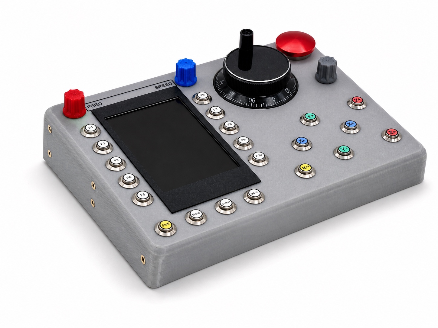UCDeck control deck with jog wheel, screen, feed controls, and axis buttons
